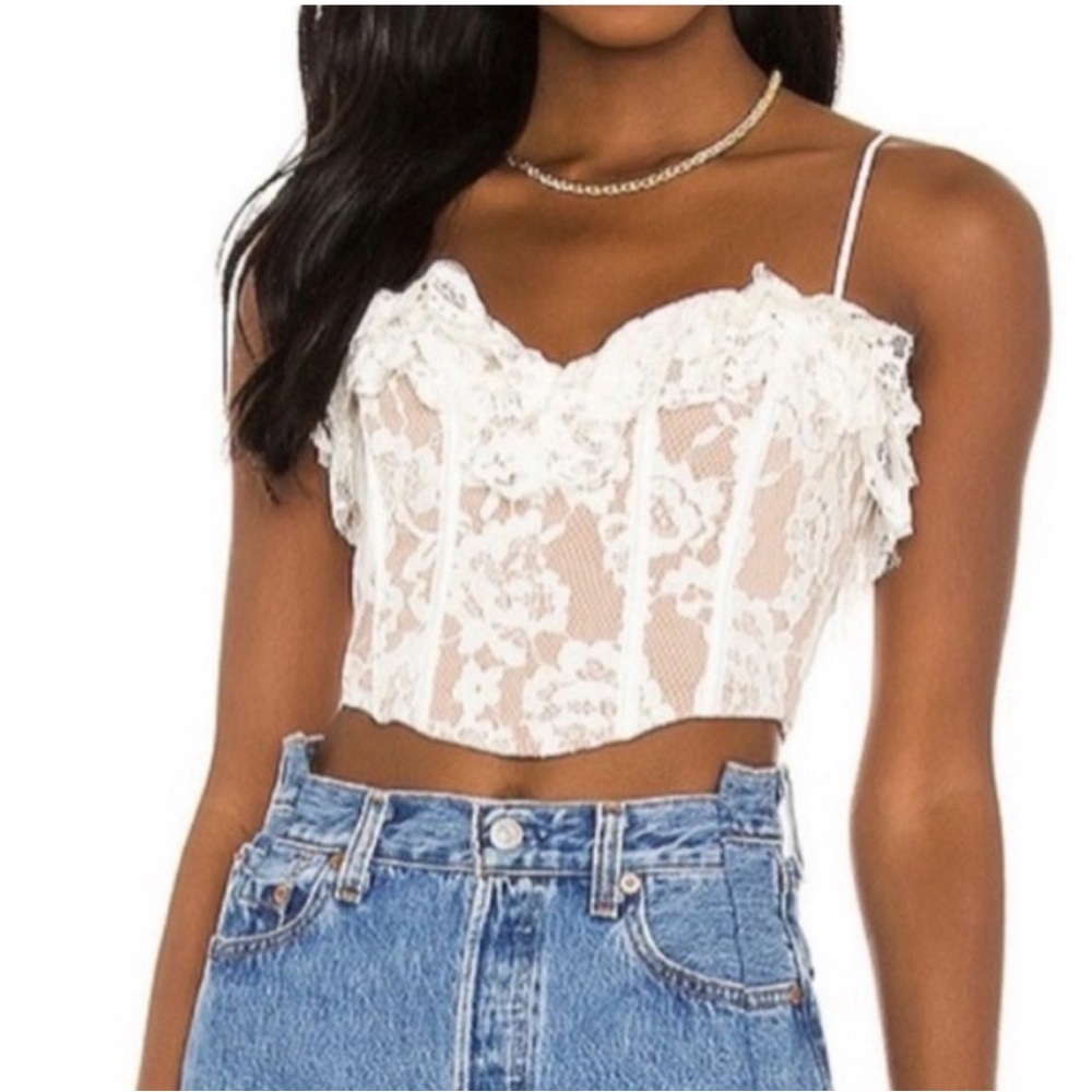 For Love and Lemons Ruffle Lace Crop Top Bustier Corset Sz M